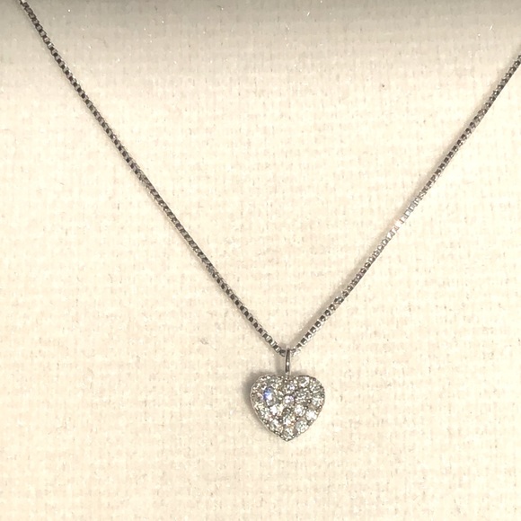 14K White Gold XS Pave Diamond Heart Necklace - Picture 3 of 14